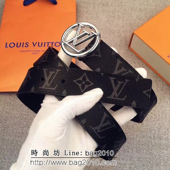 路易威登LV Monogram帆布 圓形LV logo 男士皮帶 LHG1216